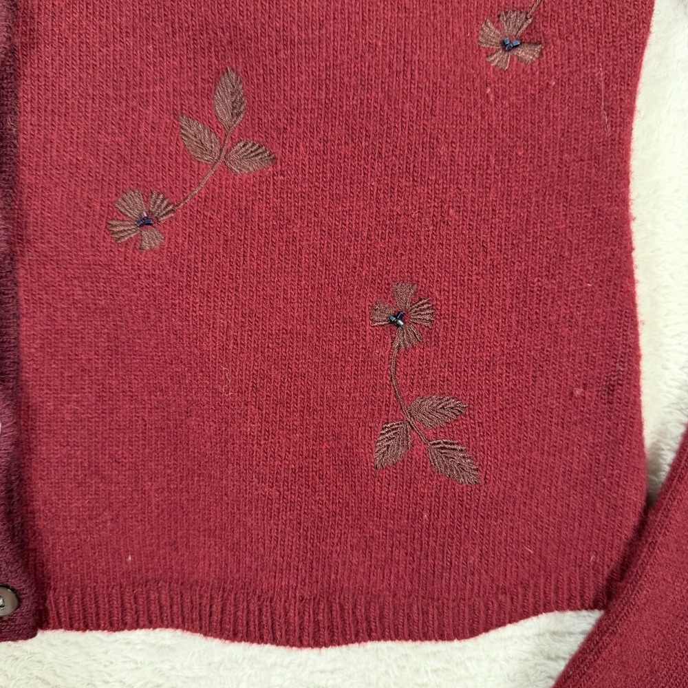 Classiques Entier Medium Lambswool‎ Embroidered Floral Cardigan Red Vintage - Picture 6 of 8